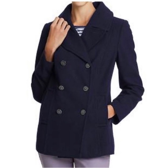 Old Navy Mid Length Classic Double Breasted Pea Coat Wool Blend Jacket Navy Sz S - Picture 1 of 16